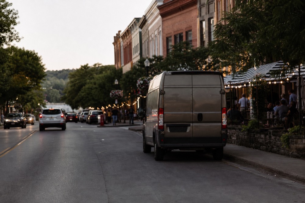Downtown Traverse City street with shops and restaurants