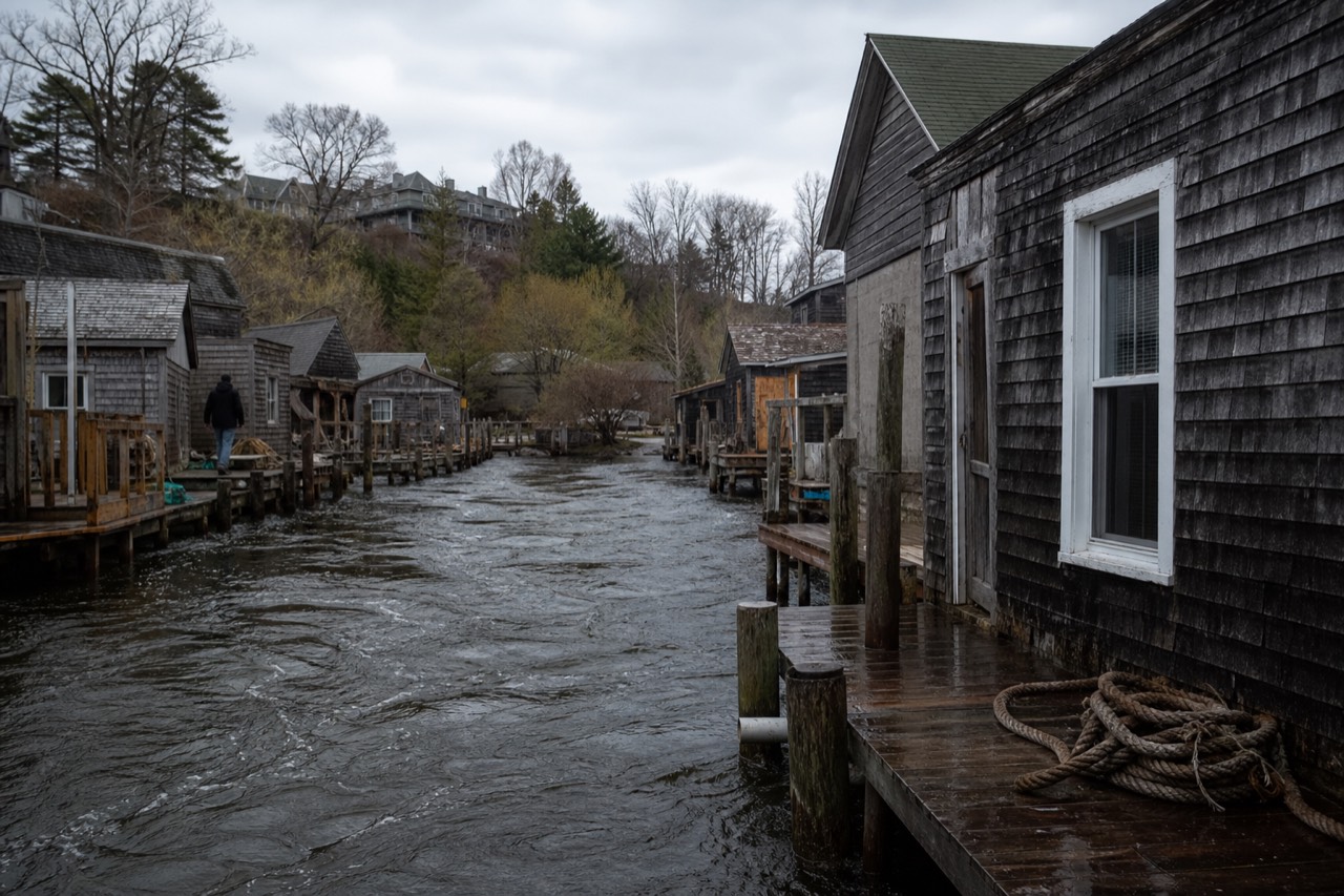 Historic Fishtown shanties along the Leland harbor in Leelanau County